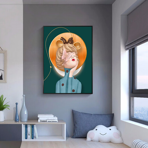 小泸林儿童房装饰画小男孩房间挂画可爱泡泡女卧室床头画励志宇航员壁画 13781-泡泡女孩 钢化晶瓷-60*80黑框