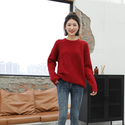 BUBBLE ORANGE parent-child autumn and winter sweater red festive New Year and Spring Festival sweater for a family of three and four to take photos as a family outfit burgundy family outfit L size for parents (recommended height 165-175cm)