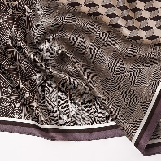 Hangsi Road Silk Scarf Men's Printed Silk Square Scarf Pocket Scarf Men's Suit Matching Scarf Men's Scarf Four-Grid Puzzle Brown Color