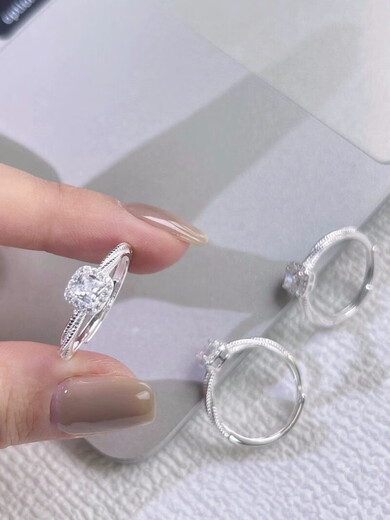 9999 pure silver small sugar cube ring for women sterling silver zircon open adjustable ring high-end luxury light square diamond tail ring 999 sterling silver open small sugar cube diamond ring