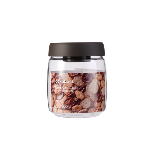 LOCK & LOCK press-pump glass sealed jar cereals tea kitchen dry goods storage jar milk powder jar 800ML gray