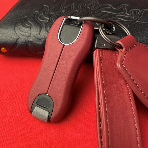 Bordeaux Red Leather Porsche Key Shell Cayenne Macan911 Paramela 718/Taycan CAR CUBIERTA A Burdeos Red [Material de cuero de pantorrilla] set
