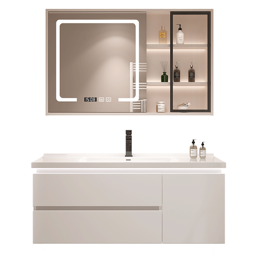 Renjuyi customized smart bathroom cabinet ceramic integrated basin 65/75CM85/95cm 105/115cm washbasin 75CM smart storage mirror cabinet default white wood grain color