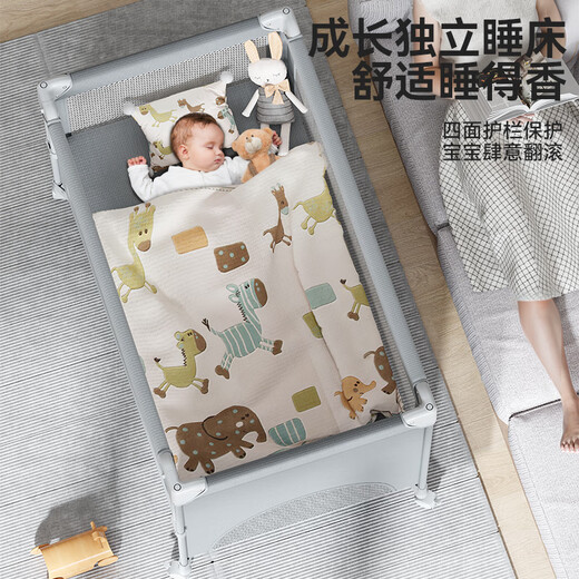 ULOP crib, removable splicing bed, multi-functional folding crib, newborn 0-3 year old baby cradle, cradle, installation-free, one-click folding, mosquito net with diaper table, Yunmeng, sleep-inducing artifact, post pictures, send spine-protecting coconut palm mattress