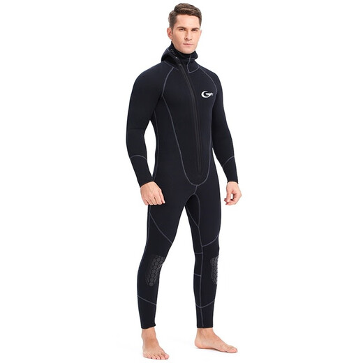Swimming speed (Yon sub) YON SUB wetsuit one-piece thickened hooded wetsuit snorkeling suit 5mm winter swimming thermal suit cold-proof surfing suit black 5MM thickness XL