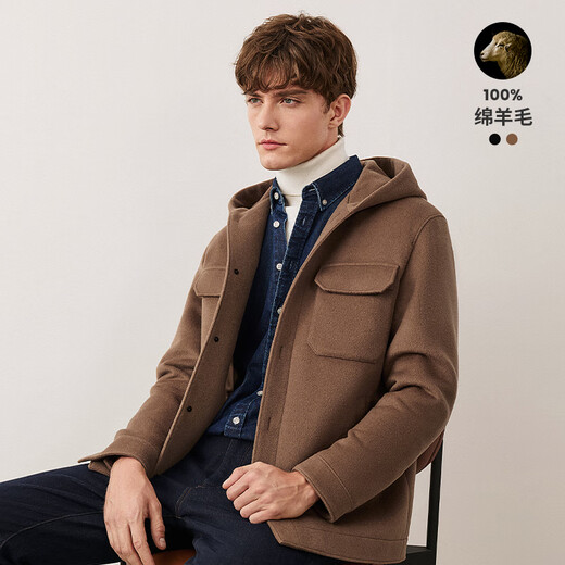 
Navigare Italian small sailboat pure wool coat men's autumn and winter versatile warm hooded jacket casual simple top caramel color M size