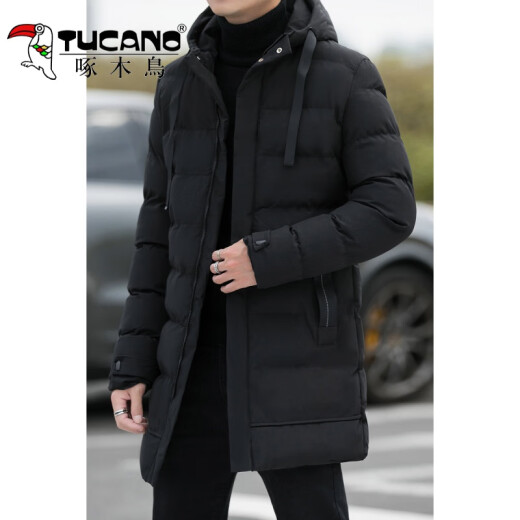 
Woodpecker winter medium-length 2024 new windproof down cotton hooded jacket for men young warm and fashionable slim cotton jacket for men 686 black L (approximately 105-120Jin [Jin equals 0.5 kg])