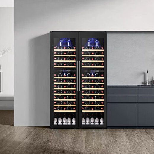 Bacchus wine cabinet double door 150 bottles thermostatic cabinet commercial household tea champagne whiskey ice bar cabinet embedded wine storage living room refrigerator villa four temperature-hanging cup type 416L
