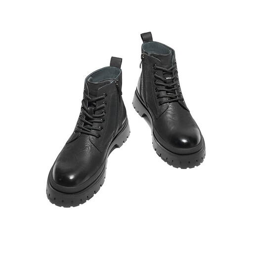 Belle Celebrity same style with Martin boots Comfortable cowhide thick-soled short boots Outdoor casual boots 8NB01DD4 Black-Single 41 (255mm)