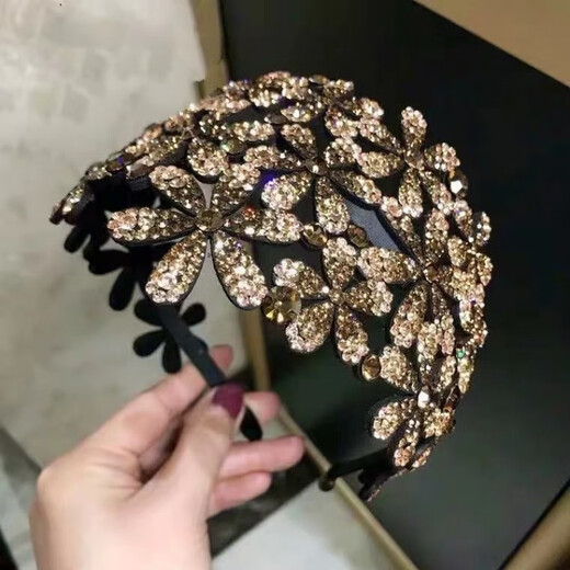 Mr. Ouyang's wide-brimmed flowers cover white hair artifact, flower blossoms, rich hairpins, hairpins, rhinestone anti-slip headbands, headbands, hairbands to cover white hair - ink gray B05-104
