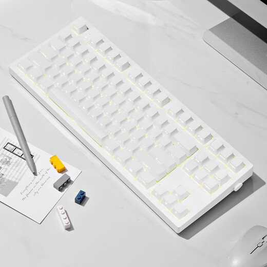 腹灵mk870pro黑莓侧刻机械键盘蓝牙有线无线客制化电脑游戏静音办公 【三模】白色面Pro+纯白侧刻 凯华BOX红轴V2【手感顺滑】 87键