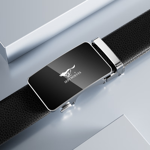 Sieben Wolf Echtes Leder -Leder -Ledergürtel Automatische Schnalle Belt Business Birthday Vaters Day Geschenk praktisch für Freund und Ehemann