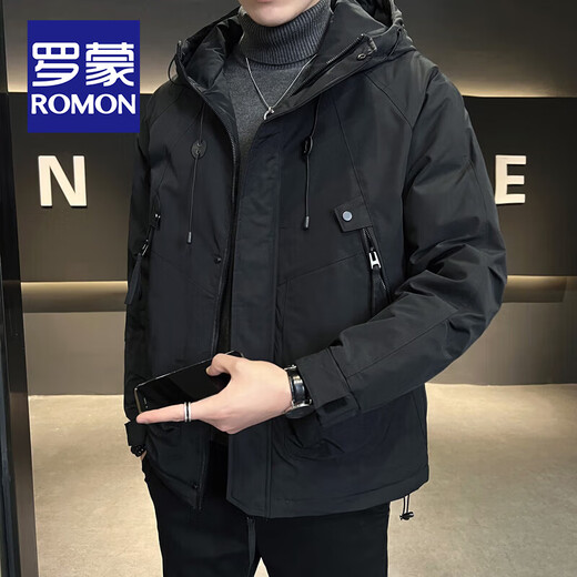 ROMON trendy brand hooded work jacket for men, autumn and winter new pocket zipper design, cotton and thickened top, regular style - 2277 brown XL 140-160Jin Jin is equal to 0.5 kg