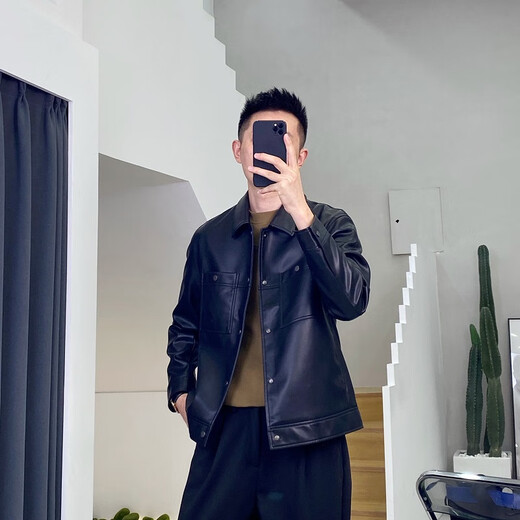 JAGR潮牌 皮衣男夹克外套2024防皮机车工装上衣百搭男士皮夹克 21811-2黑色 2XL-155斤