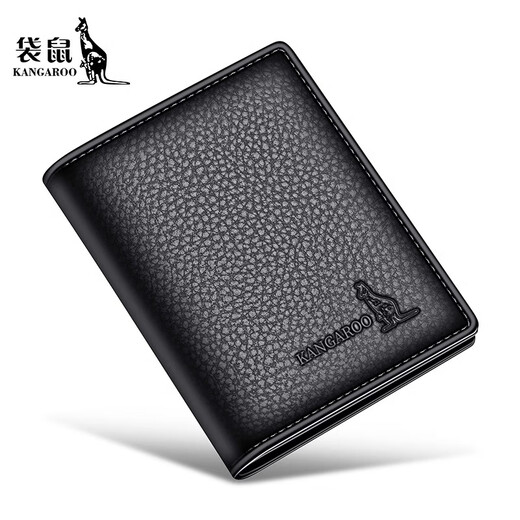 Kangaroo Card Holder Men's Multiple Card Slots New Genuine Leather Ultra-Thin Document Storage Bag Cowhide Bank Card Holder Men's Practical Black