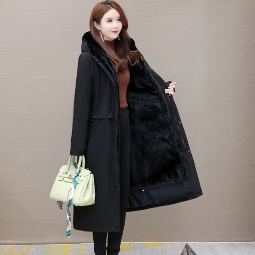 Hengyuan Xiangpai overcomes women's mink liner removable 2024 winter new fur one-piece nikon long fur coat coat large long black shell gray liner 120 cm 5XL185-225Jin [Jin equals 0.5 kg]