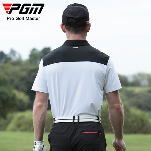 PGM golf clothing men's short-sleeved summer sports t-shirt breathable holes moisture absorption lapel polo shirt color combination YF679-white M