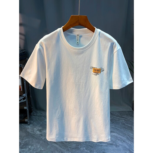 Qianji (QIANJI) 2024 summer new short-sleeved T-shirt men's trendy printed T-shirt round neck versatile sweat-absorbing and breathable men's clothes white [JSW9906#] L suitable for weight 100-110Jin [Jin equals 0.5 kg] wear