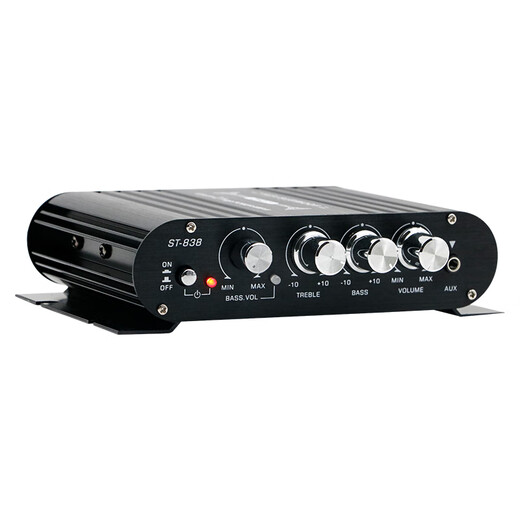 LDZS new high-power mini small hifi amplifier home fever high-fidelity 2.1 channel 12V automotive amplifier ST838 black (with 12V adapter)
