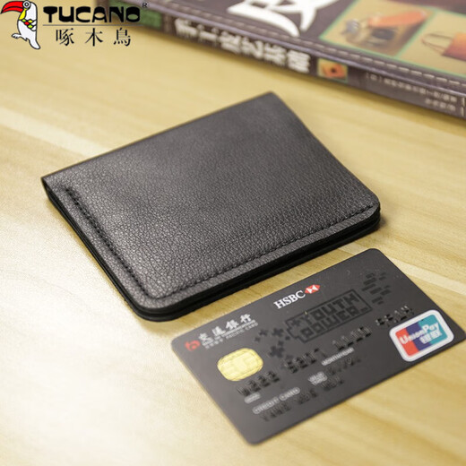 Woodpecker (Tucano) Mini petit portefeuille ultra-midi pour les hommes Clip de cuir en cuir véritable pour hommes pour le portefeuille vertical des jeunes hommes pour le café des messieurs