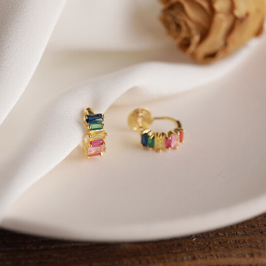 Meng Junchen Colorful Zircon Mosquito Repellent Disc Ear Clips Without Piercing Women's High-End Earrings Contrast Color Earrings Circles Small Painless Earrings Ear Clips + Rubber Pads