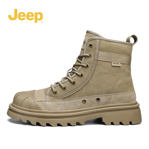Jeep Martin bottise le printemps et l'automne masculin Nouvelle toile respirante britannique bottes de travail occasionnelles High-top War Boots War Boots Khaki (Code sportif) 42