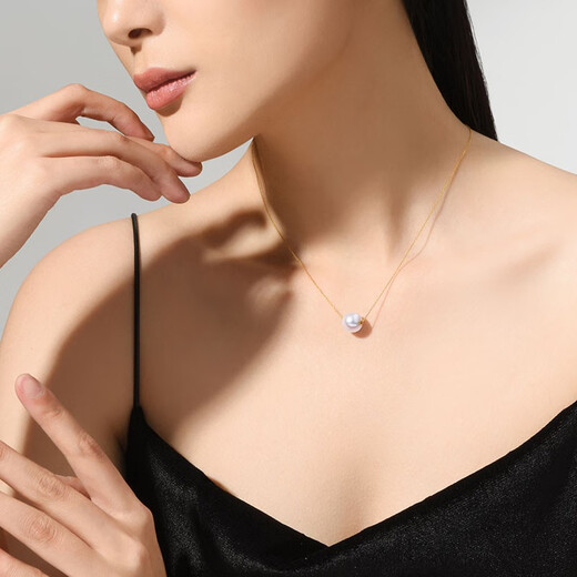 Mu Qin 18k gold freshwater pearl Passepartout pearl necklace for girlfriend, simple and versatile for daily commuting 18k gold-gold/9-9.5mm