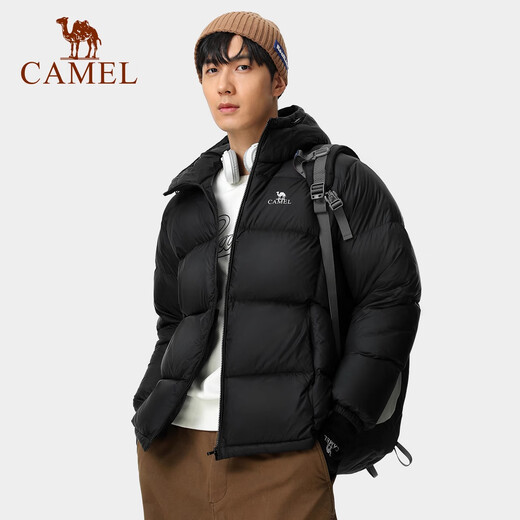Camel (CAMEL) outdoor down jacket white duck down thickened down jacket autumn and winter classic warm fashion trend windproof sports jacket A1W2PN121L, black, same style for men and women M