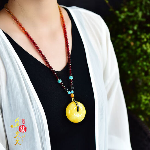Knock Knock Love Beeswax Peace Buckle Pendant Sweater Chain Necklace Russian Material White Flower Honey Men and Women with Certificate Type A Rainbow Chain + Peace Buckle