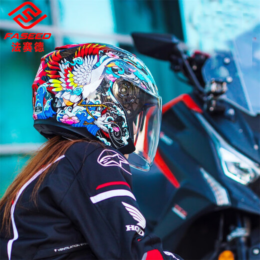 法赛德碳纤维半盔摩托车头盔男女双镜片四分之三盔机车四季736FASEED 哑光碳纤 2XL适合（61-62cm）
