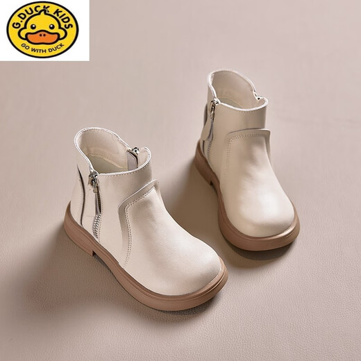 G.Duckkids Girls Stiefel 2024 Herbst Single Stiefel echte Leder Little Girl Prinzessin Kinder Martin Stiefel weiche Sohle Plüschbabystiefel Beige Single Größe 33 Größe Innere Länge ca. 20,8 cm