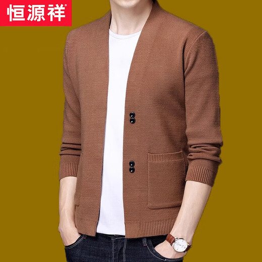 Hengyuanxiang knitted woolen sweater cardigan for men spring and autumn new style men's thin outer sweater large size top coat sheepskin sweater black 175/XL 130Jin Jin equals 0.5kg -145Jin Jin equals 0.5kg