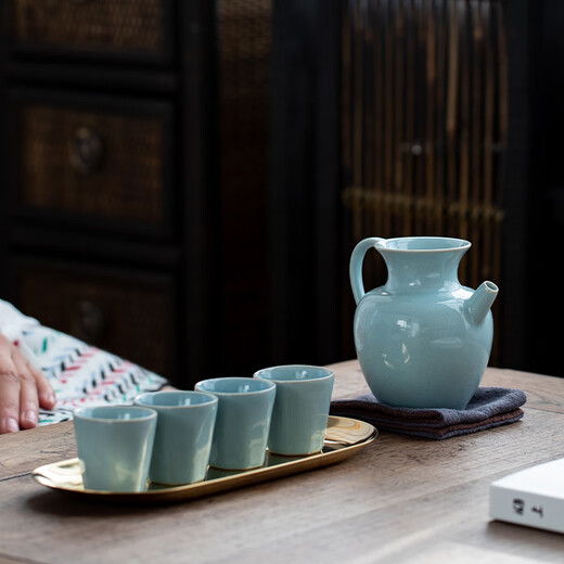 Ru Shan Ming <Ru Yan> Ru kiln pot household wine set New Year gift gift box packaging Intangible Ru kiln wine set