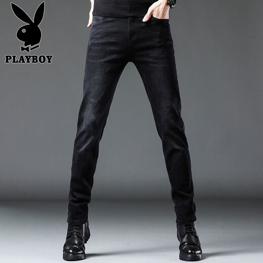 花花公子（PLAYBOY）牛仔裤男夏季新款潮流时尚修身小脚裤子男士休闲韩版弹力长裤男装 灰色X-1157HH1048 28