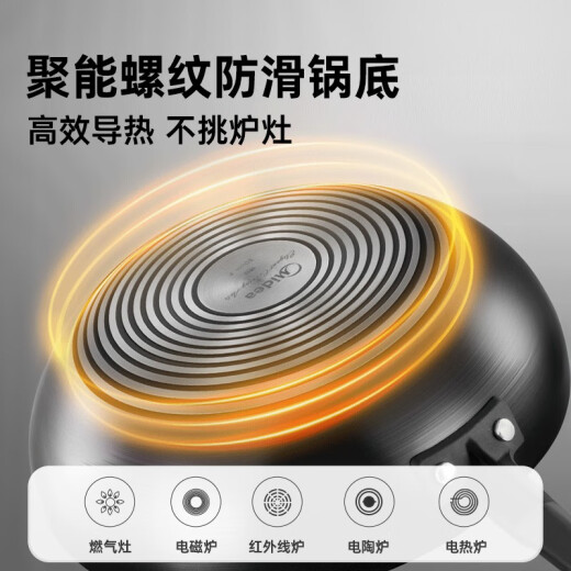 Midea iron wok uncoated wok frying pan precision cast wrought iron pan flat bottom annual party gift induction cooker gas stove [with cover] refined iron wok 32cm