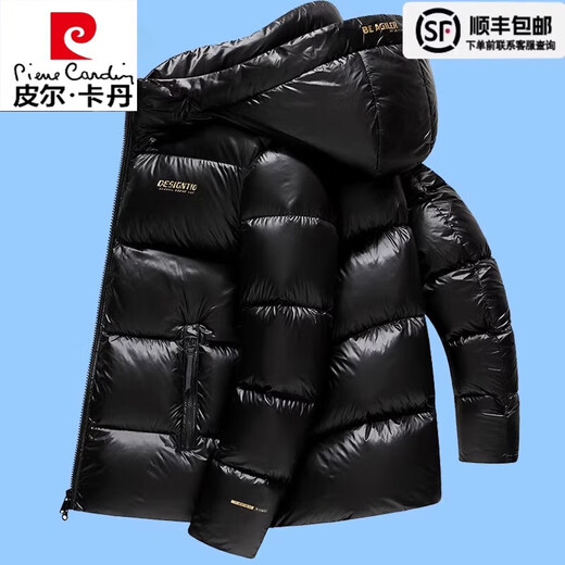 皮尔卡丹（pierre cardin）冬季新款羽绒服男士亮面短款高档白鸭绒连帽加厚保暖休闲外套男 3523 黑色 170/84A 建议体重 90斤-115斤