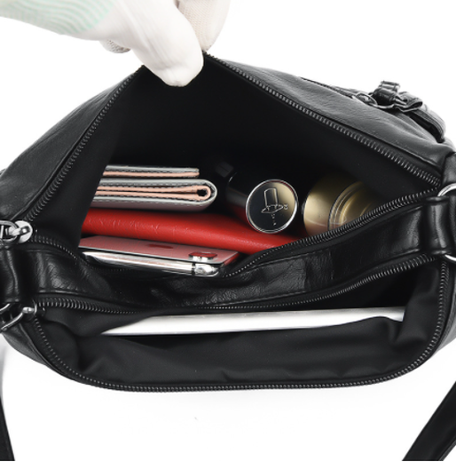 Light og new leather mother bag women's soft leather one-shoulder crossbody bag large capacity simple middle-aged women's bag k686 retro black