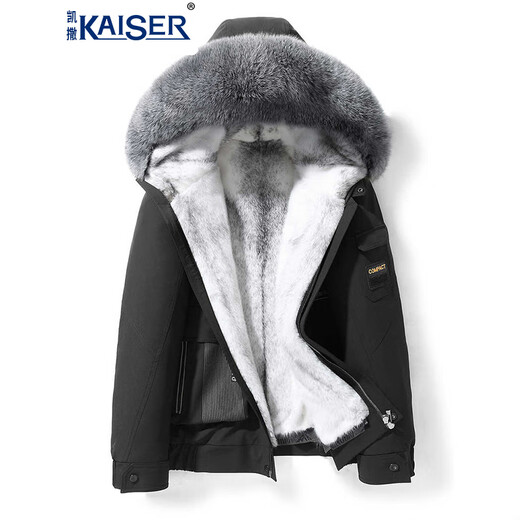 KAISER Men's Parka Short Fur Jacket Hooded Mink Mink Coat Men's Nike Cross Mink Imported Cross Mink Khaki Silver Blue Mink Liner 3XL