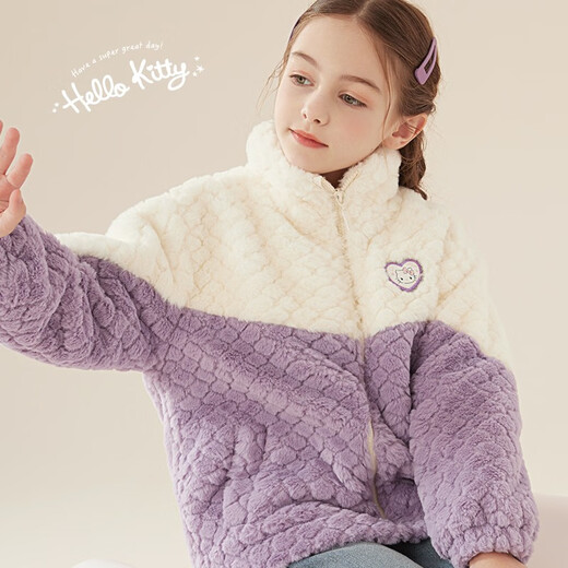 Hello Kitty Girls' Jacket Autumn and Winter 2025 New Style Children's Velvet Thickened Imitation Rabbit Fur Little Girls Warm Top Children's Clothing Purple 150 Hello Kitty Girls' Jacket Autumn and Winter 2025 New Style Children's Velvet Thickened Imitation Rabbit Fur Little Girls Warm Top Children's Clothing Purple 150