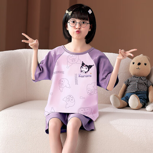 
Manido Summer Children's Kulomi Pajamas Thin Cartoon Set Little Girl Pure Cotton Short Sleeve Girls Home Cotton M6636 Women [Double Short] 100cm 8 size recommended 100-105cm