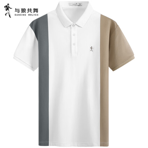 与狼共舞【天丝】条纹翻领短袖T恤男2025夏季新款商务休闲透气Polo衫6190 本白803 2XL (185)