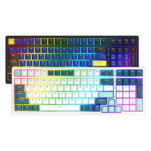 RKS98 customized mechanical keyboard 2.4g wireless Bluetooth wired three-mode top structure full key hot-swap rgb smart color screen metal knob e-sports gaming computer office ultramarine RGB [three-mode hot-swap] glacier shaft