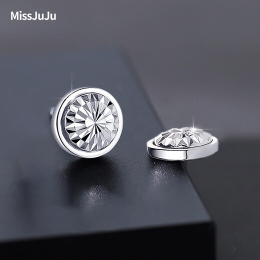 Miss JuJu pt950 platinum earrings, simple, fashionable, shiny and bright car flower round earrings, platinum earrings for men, single 1.1-1.3g