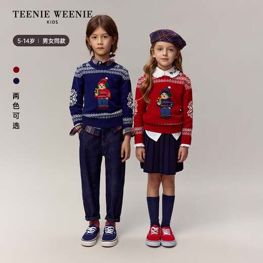 Teenie Weenie Kids小熊童装24秋冬款男女童圣诞风提花套头毛衣 藏青色 150 cm