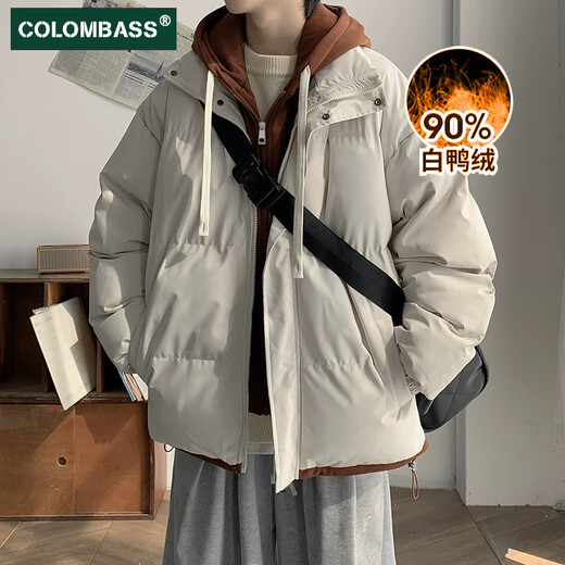 Colombass gefälschte zweiteilige Daunenjacke Herren Winter neue trendige Marke kurze Herren verdickte Paar lose Winterjacke Aprikose (90 % Samtanteil) Paarstil XL (180) empfohlen 130-145 Jin Jin entspricht 0,5 kg lose Version