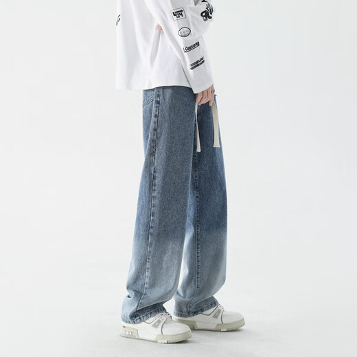 Foss Phil Jeans Summer Hole Loose Work American pantalones Trendy Brand High Street Retro de pierna ancha Men SS-5009 Black Grey XL (recomendado 130-150jin [Jin equivale a 0.5 kg])