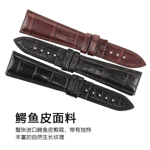 艾尚真（I SUNZUN）适用宝玑传世系列手表真皮表带鳄鱼皮表带7057 7097 7027男手表带 黑色黑线竹节纹鳄鱼皮 21mm