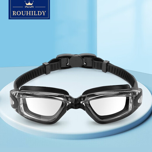 ROUHILDY swimming goggles for myopic women, waterproof, anti-fog, high-definition, large frame, white fashion equipment with earplugs, prescription myopia swimming goggles, elegant white 150