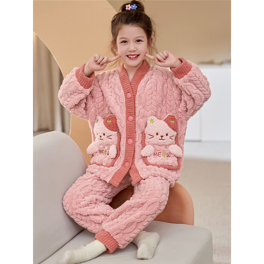 Yuan nationality Kapibala girls pajamas 2024 new coral velvet thickened children girls autumn and winter flannel home clothing LDE6621 Kapibala M code [155-160CM Weight 80-100