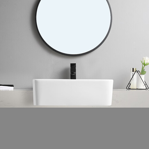 Inviil SEMI-EMBEDDED WASH BASIN Céramique de salle de bain COMPTENDRE SALLE SALLE SALLE SMAL SMAL SMALON LAVE BOURIEUR BOURIEUR BASIN SEMI-HUNG UN STYLE BASIN SEMI-HUNG 4837 (avec des trous de trop-plein) + Black Pull-Pull Rotating Faucet (Note blanche)